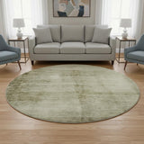 8' Khaki And Beige Abstract Washable Round Rug With UV Protection