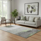 5' X 8' Artichoke Green And Gray Abstract Washable Area Rug With UV Protection