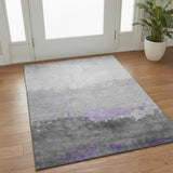 3' X 5' Purple And Gray Abstract Washable Area Rug With UV Protection