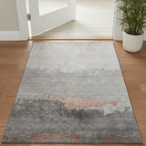 3' X 5' Salmon And Gray Abstract Washable Area Rug With UV Protection