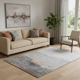 5' X 8' Salmon And Gray Abstract Washable Area Rug With UV Protection