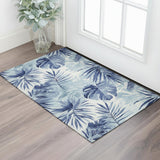 3' X 5' Blue And Ivory Floral Washable Area Rug With UV Protection