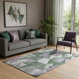 5' X 8' Emerald And Purple Geometric Washable Area Rug With UV Protection