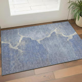 3' X 5' Denim Blue And Gray Abstract Washable Area Rug With UV Protection