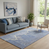 5' X 8' Denim Blue And Gray Abstract Washable Area Rug With UV Protection