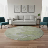 8' Green And Gray Abstract Washable Round Rug With UV Protection