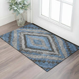 3' X 5' Blue Charcoal And Gray Diamond Washable Area Rug With UV Protection