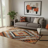 5' X 8' Terra Cotta Charcoal And Gray Diamond Washable Area Rug With UV Protection