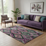 5' X 8' Blush Green And Ivory Ikat Washable Area Rug With UV Protection