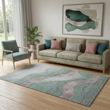 5' X 8' Sage And Mauve Abstract Washable Area Rug With UV Protection