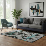 5' X 8' Black Gray And Blue Diamond Washable Area Rug With UV Protection