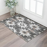 3' X 5' Graphite Brown And Ivory Diamond Washable Area Rug With UV Protection