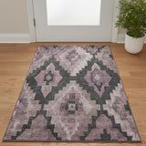 3' X 5' Blush And Gray Ikat Washable Area Rug With UV Protection