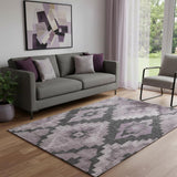 5' X 8' Lavender And Gray Ikat Washable Area Rug With UV Protection