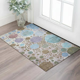 3' X 5' Khaki Blue And Purple Geometric Washable Area Rug With UV Protection