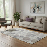 5' X 8' Ivory Gray And Silver Geometric Washable Area Rug With UV Protection