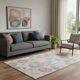 5' X 8' Peach Gray And Silver Geometric Washable Area Rug With UV Protection