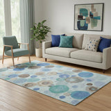 5' X 8' Teal Brown And Blue Geometric Washable Area Rug With UV Protection
