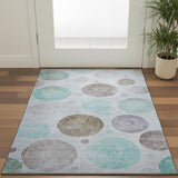 3' X 5' Blue Brown And Teal Geometric Washable Area Rug With UV Protection