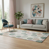 5' X 8' Salmon Emerald And Ivory Geometric Washable Area Rug With UV Protection
