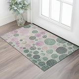 3' X 5' Green Mauve And Beige Geometric Washable Area Rug With UV Protection