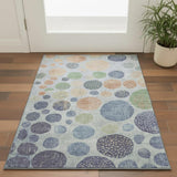 3' X 5' Denim Blue Green And Peach Geometric Washable Area Rug With UV Protection