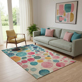 5' X 8' Teal Pink And Gold Geometric Washable Area Rug With UV Protection