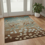 3' X 5' Coffee And Gray Floral Washable Area Rug With UV Protection
