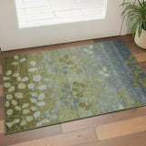 3' X 5' Olive Green And Gray Floral Washable Area Rug With UV Protection