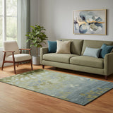 5' X 8' Olive Green And Gray Floral Washable Area Rug With UV Protection
