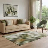5' X 8' Olive Green And Brown Abstract Washable Area Rug With UV Protection