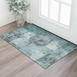 3' X 5' Teal And Gray Geometric Washable Area Rug With UV Protection