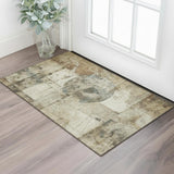 3' X 5' Taupe Gray And Beige Geometric Washable Area Rug With UV Protection