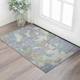 3' X 5' Blue Green And Lavender Geometric Washable Area Rug With UV Protection