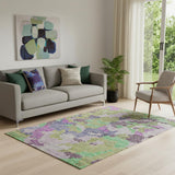5' X 8' Fern Green Eggplant And Blush Geometric Washable Area Rug With UV Protection