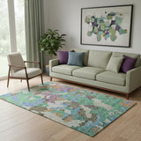 5' X 8' Green Copper And Blue Geometric Washable Area Rug With UV Protection
