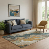 5' X 8' Wheat Gray And Ivory Abstract Washable Area Rug With UV Protection