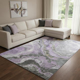 8' X 10' Lavender Gray And Ivory Abstract Washable Area Rug With UV Protection