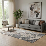 5' X 8' Coffee Gray And Ivory Abstract Washable Area Rug With UV Protection