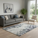 5' X 8' Teal Green And Ivory Striped Washable Area Rug With UV Protection