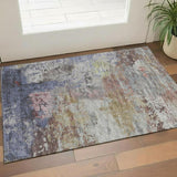 3' X 5' Blue Pink And Ivory Abstract Washable Area Rug With UV Protection