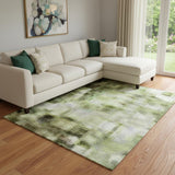 8' X 10' Artichoke Green And Beige Abstract Washable Area Rug With UV Protection