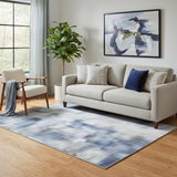 5' X 8' Blue And Gray Abstract Washable Area Rug With UV Protection