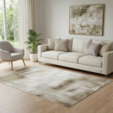5' X 8' Taupe And Beige Abstract Washable Area Rug With UV Protection