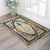 3' X 5' Red Charcoal And Gold Tribal Washable Area Rug With UV Protection