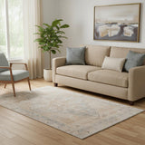 5' X 8' Copper And Gray Medallion Washable Area Rug With UV Protection