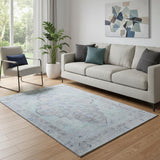 5' X 8' Gray And Teal Medallion Washable Area Rug With UV Protection