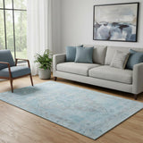 5' X 8' Sky Blue And Gray Medallion Washable Area Rug With UV Protection