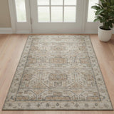 3' X 5' Beige Coffee And Gray Geometric Washable Area Rug With UV Protection