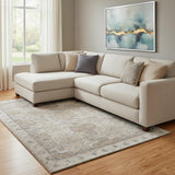8' X 10' Beige Coffee And Gray Geometric Washable Area Rug With UV Protection